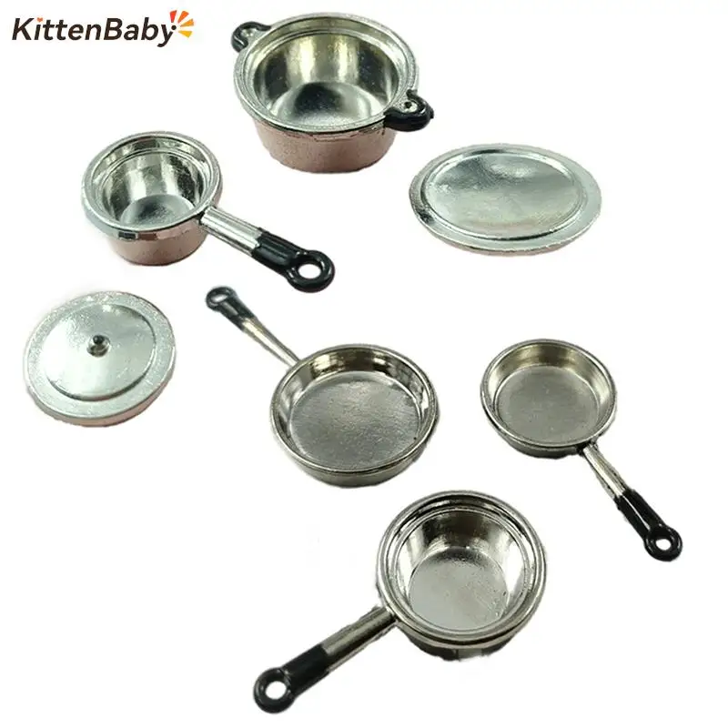 

1Set 1:12 Dollhouse Miniature Soup Pot Pan Cookware Model Kithcen Cooking Utensil Decor Kids Pretend Play Toy