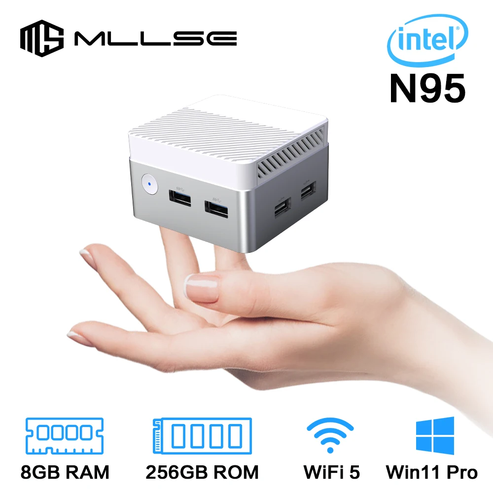 MLLSE 데스크톱 컴퓨터 미니 PC, 알더 레이크 N95, 윈도우 11, 인텔 12 세대, DDR5, 8GB RAM, 256GB ROM, 와이파이 5, BT4.2, G6