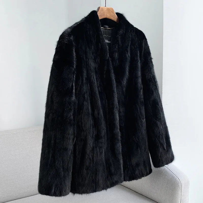 New Minimalist and Stylish V-neck Mink Fur Coat