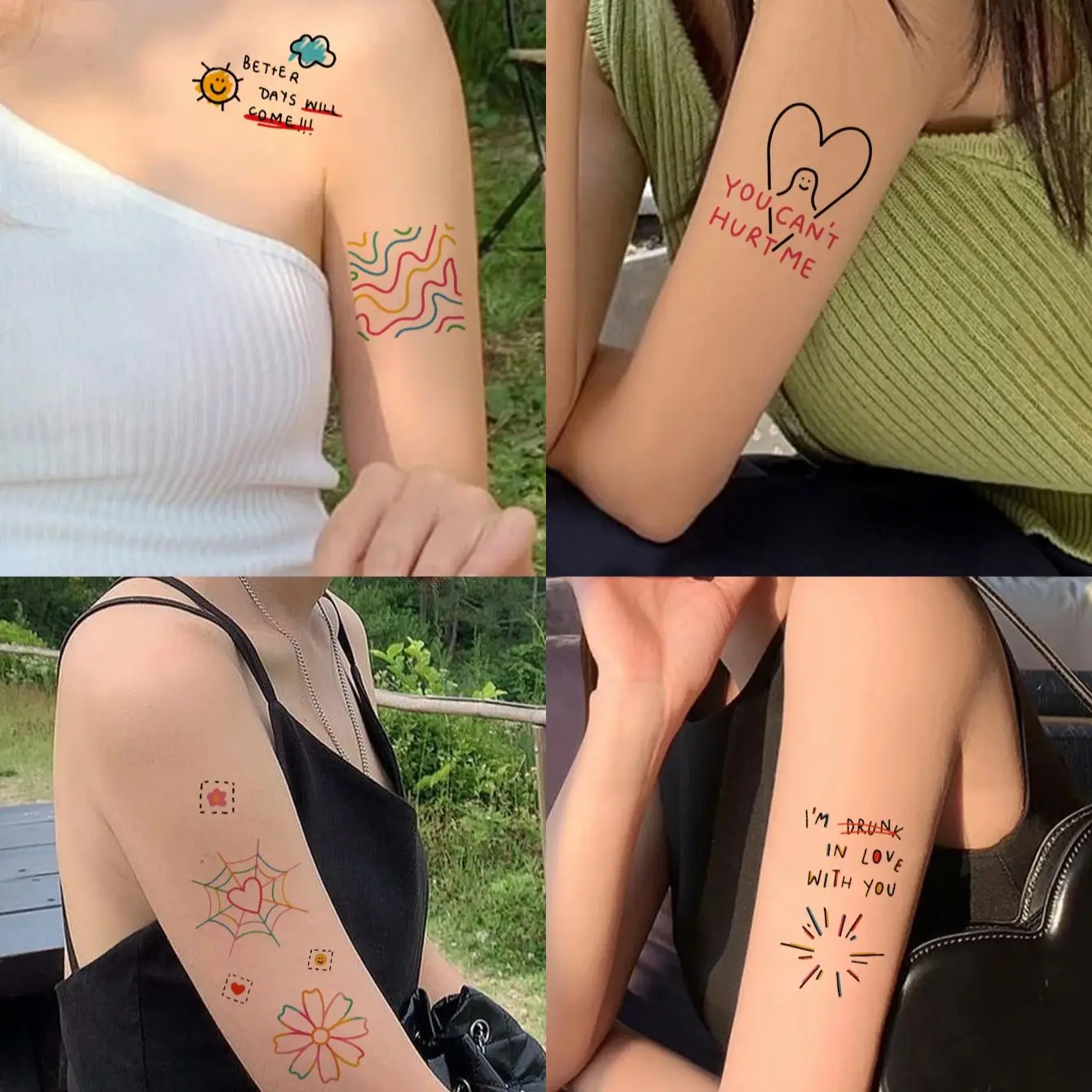 20pcs Colorful Love Flower Cloud Pattern Waterproof Temporary Tattoo Stickers for Women Girls Personalized Sweet Tattoos