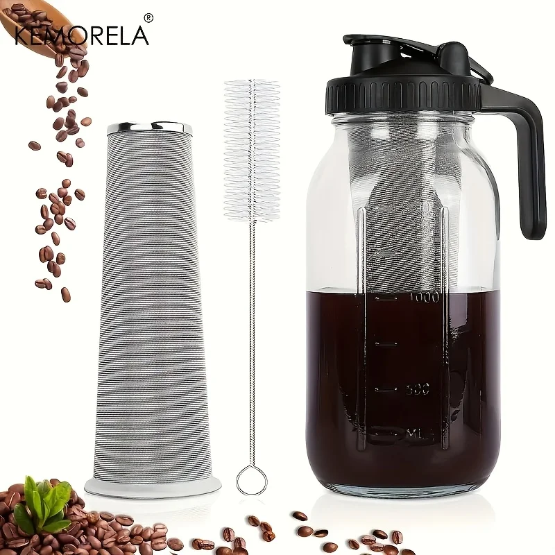 

1PCS 32oz Large Capacity Cold Brew Coffee Maker - Ultra-Dense Filter BPA-Free Sturdy Mason Jar Kettle with Cleaning Brush