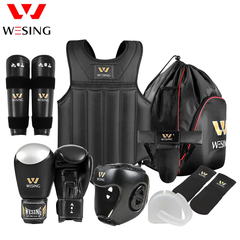 Wesing Martial Arts Equipment Wushu Sanda Protector Gear Sanda Competition Training 8Pcs Sets Free Shipping