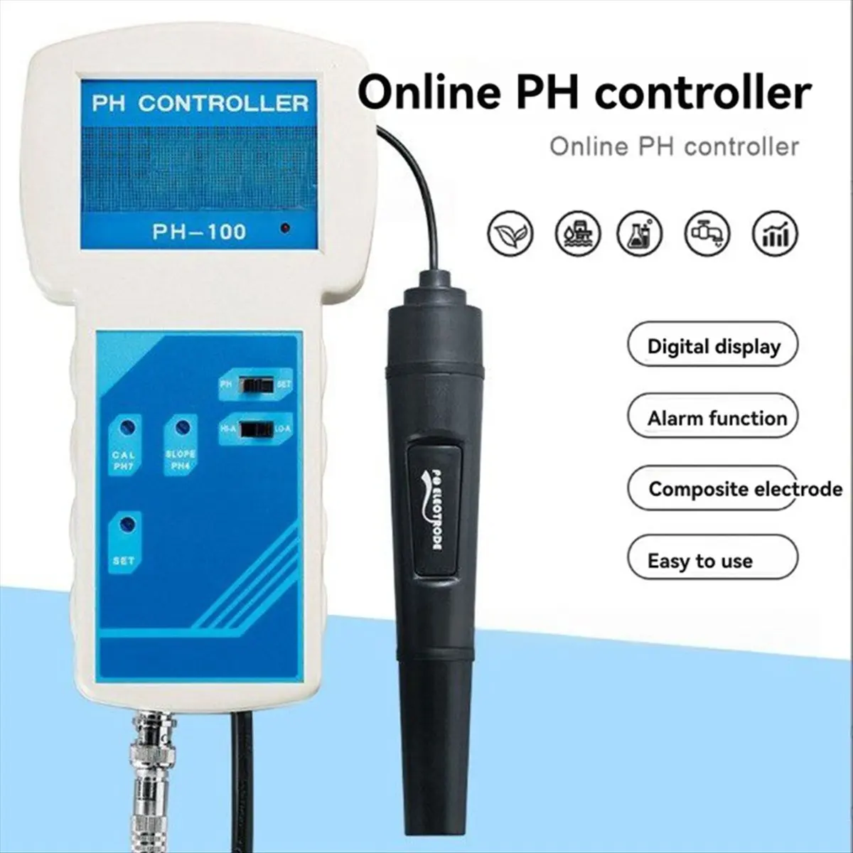 Online PH Controller Meter Real Time Industrial PH Monitor Water Quality Monitor for Sewage Disposal Aquaculture EU Plug