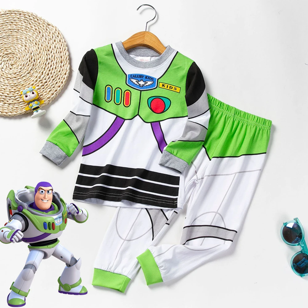 Conjunto de 2 piezas de pijama de manga larga para niños, ropa informal con estampado de dibujos animados de Disney, Toy Story, Buzz Lightyear, Woody, Jessie