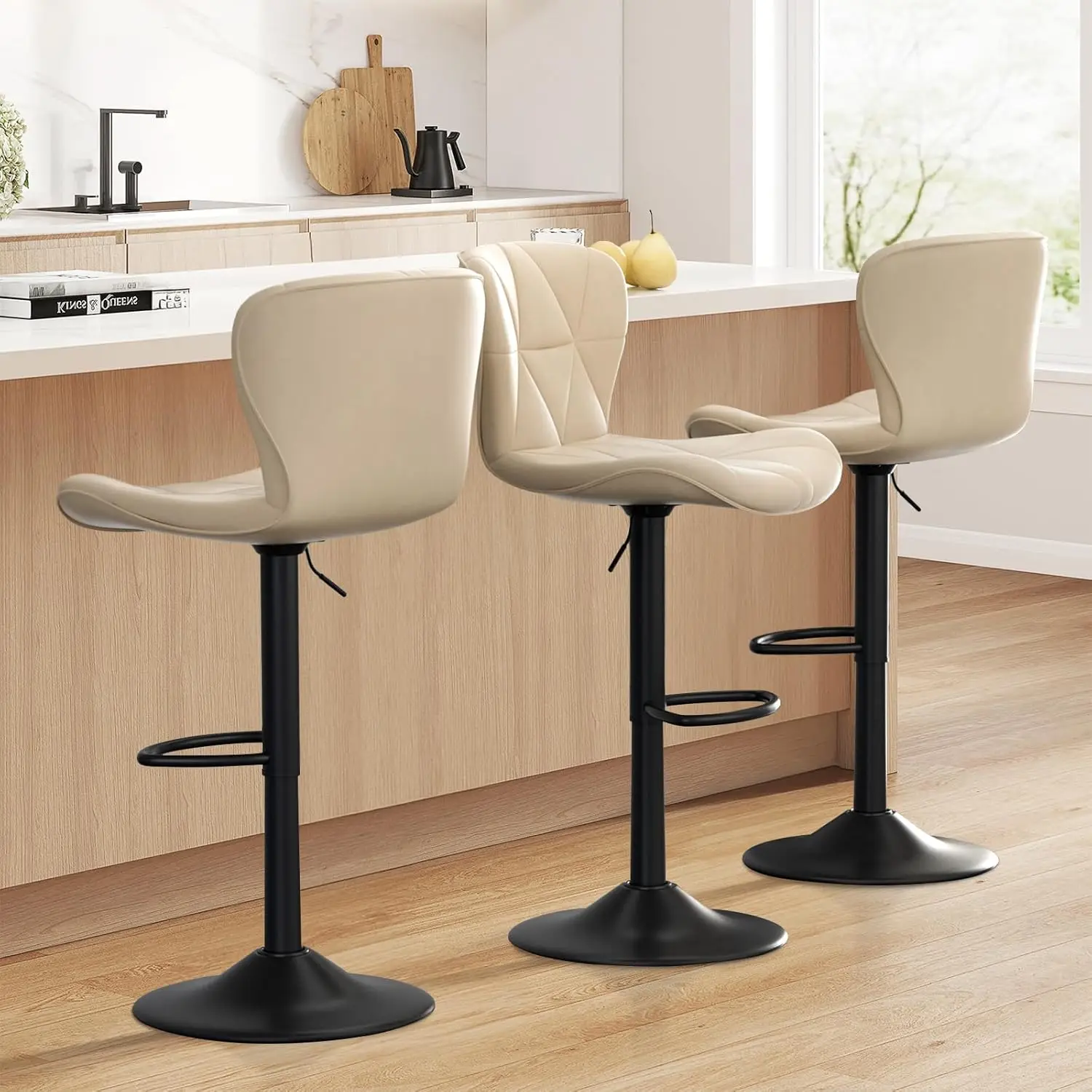 

Bar Stools Set of 3,Adjustable Swivel Barstools, Faux Leather Bar Chairs,Upholstered Counter Height, Customized