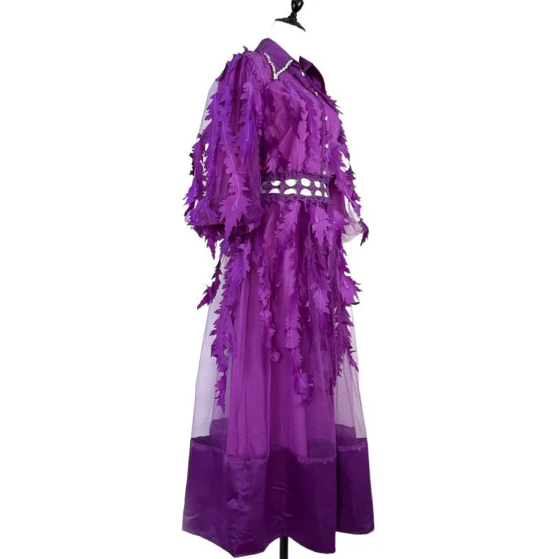 Ele Faionable handgemaakte geborduurde boortaille uitgehold lange Dr Retro Court Sle mid taille fluwelen materiaal