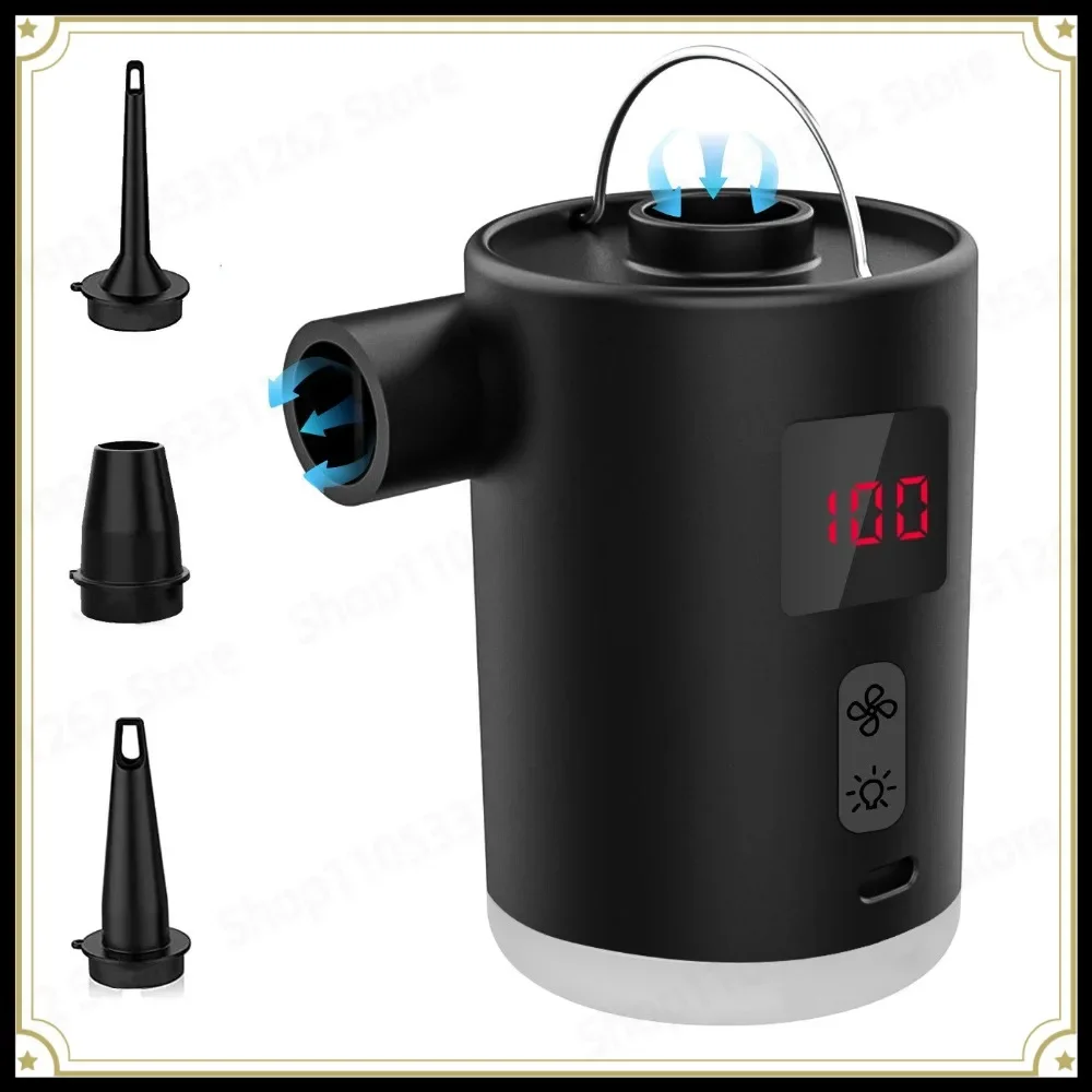 Portable Electric Air Pump with LED Light and Battery Display for Inflatable Bed Sofa Swim Ring, Outdoor Cordless Inflator