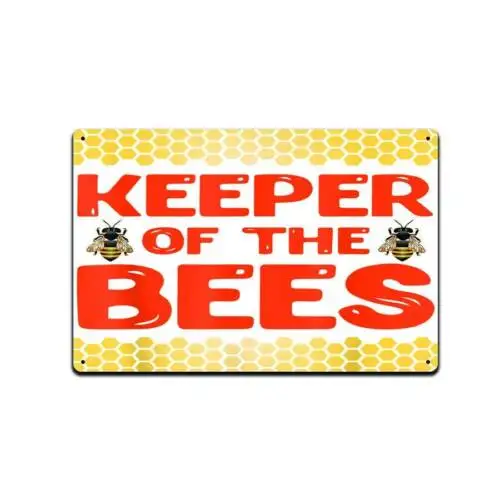 1e,Keeper Of The Bees 12 X 8 Tin Metal Sign Décor Garden Honeycomb Bumble Dandelion