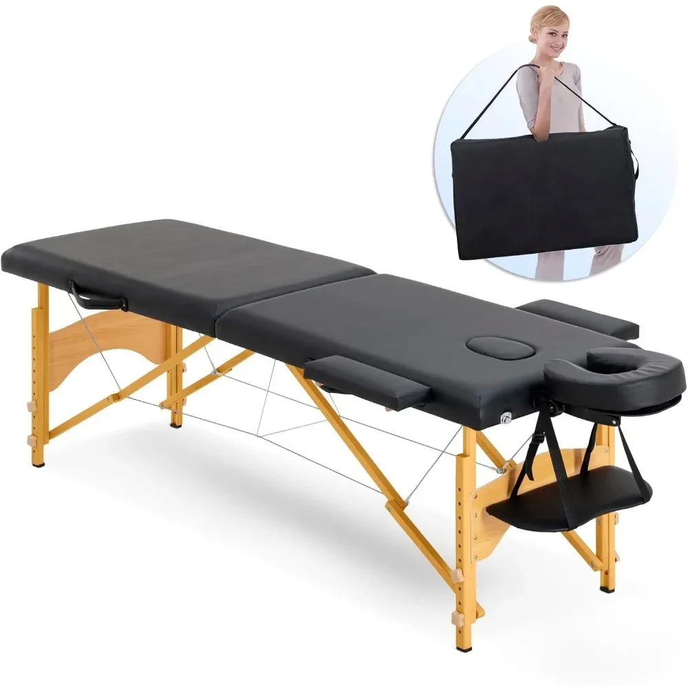 

Massage Table Massage Bed 2 Folding Portable Lash Bed for Eyelash Extensions Beauty Tattoo Table Adjustable Black W/