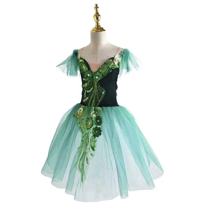 2024 Green Romantic Ballet tutu Dress for adult Professional competition Giselle Ballerina Women costume Ballet Long skirt