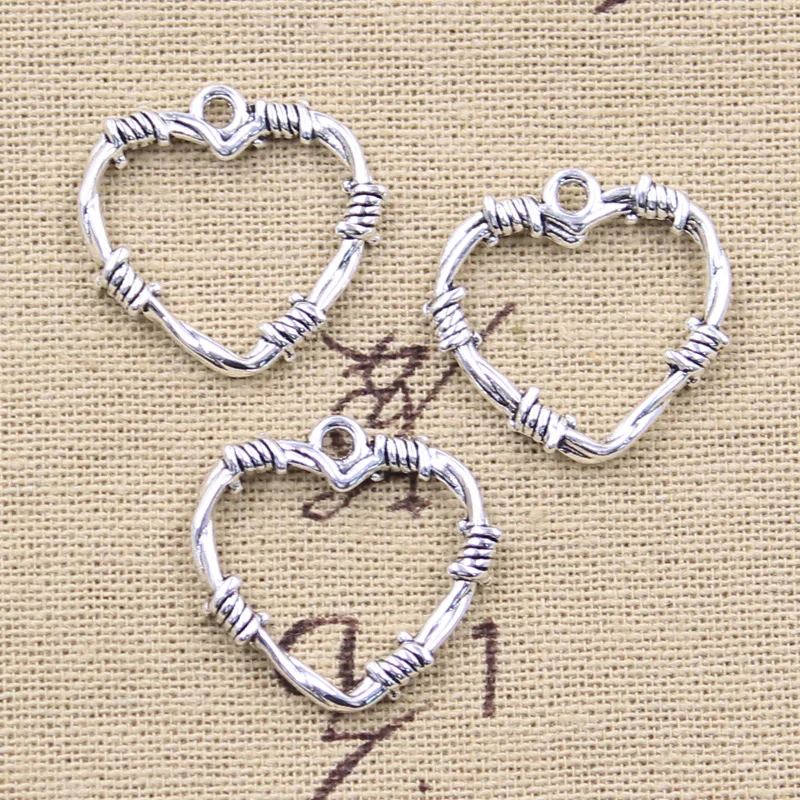 15pcs Charms Thorns Heart Bramble 24x24mm Antique Silver Color Pendants DIY Crafts Making Findings Handmade Tibetan Jewelry