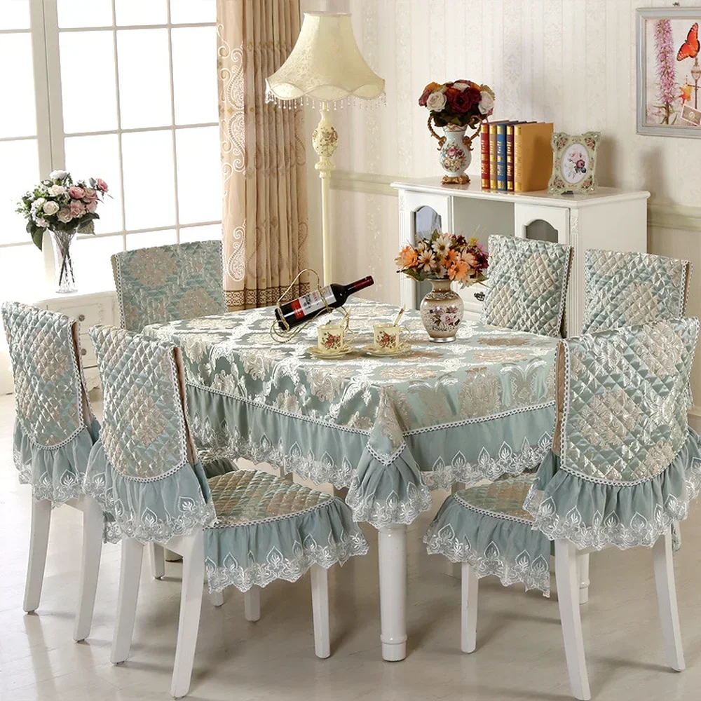 NEW! European Jacquard Table Cloth Linen high quality Non-slip Lace Tablecloth Chair Cushion Kit Wedding Decoracion Country