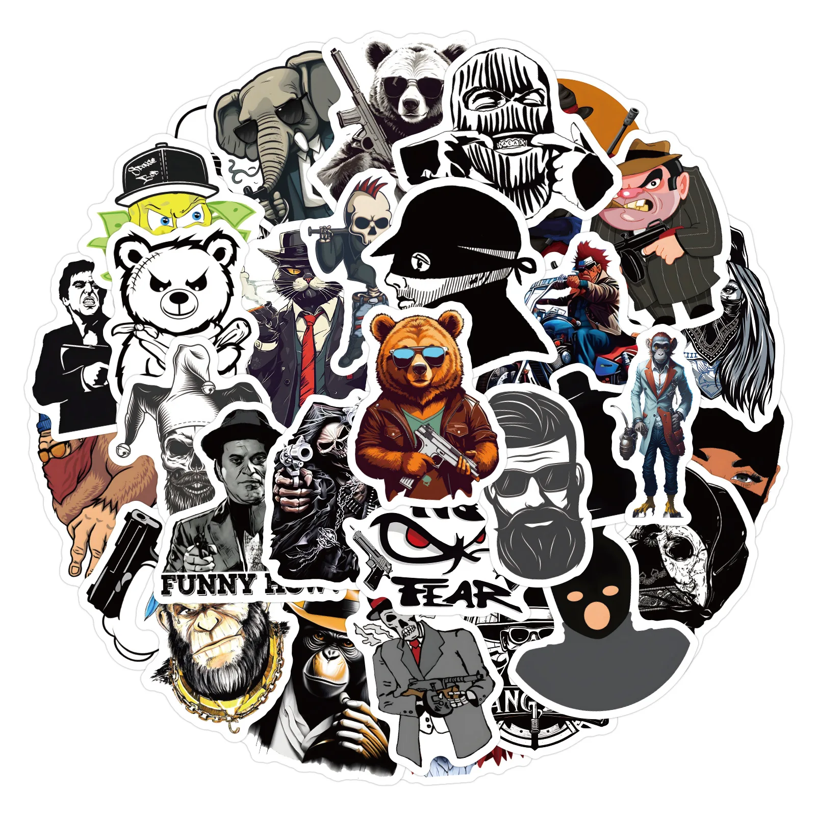 60 pegatinas de dibujos animados de gangsters, mafia y El Padrino para teléfono, álbum de recortes, monopatín, maleta, nevera, pegatinas de grafiti