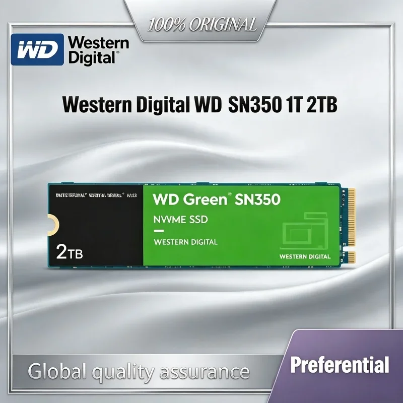 WD Green SN350 Western Digital M.2 NVMe SSD, 250GB/500GB/1TB/2TB, Shock Resistant Disk For Office & Gaming Computer