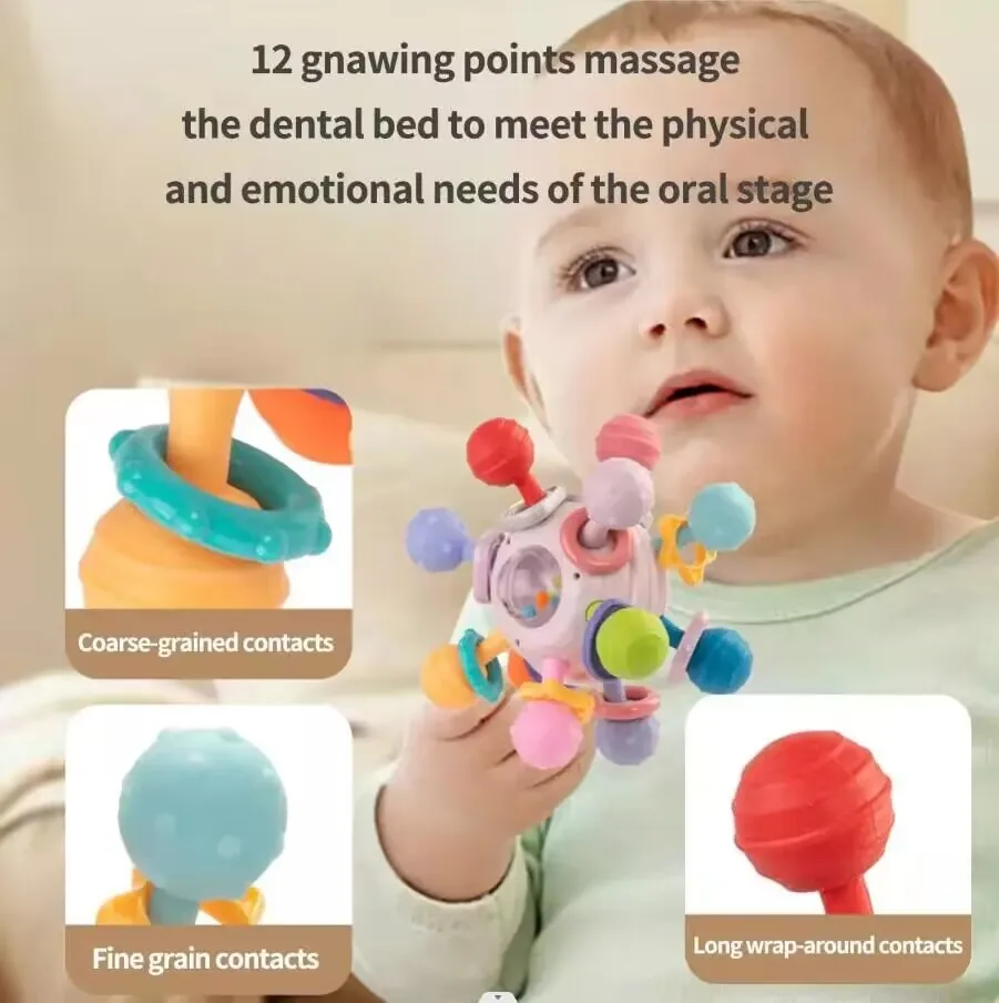 Jouets Montessori pour bébé de 0 à 12 mois, hochet sensoriel, anneau de dentition, jouets de développement d'activité de préhension, jouets de dentition en Silicone pour bébés