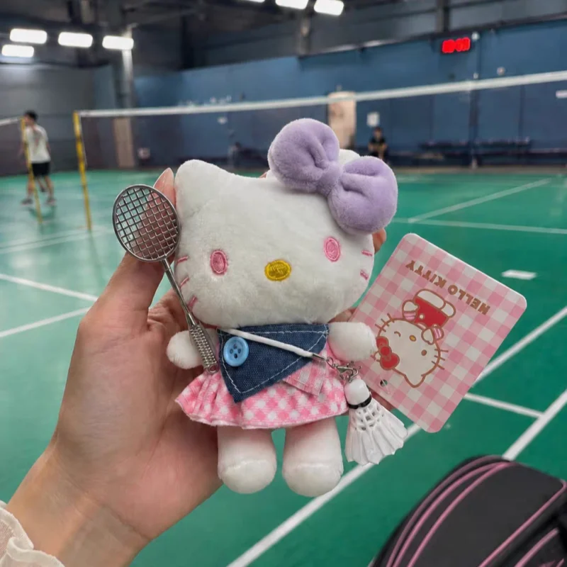 Sanrio Hello Kitty Genuine Pp Cotton Badminton Doll Palm Toy Backpack Hang Pendant Decoration Car Keychain Valentine's Day Gift