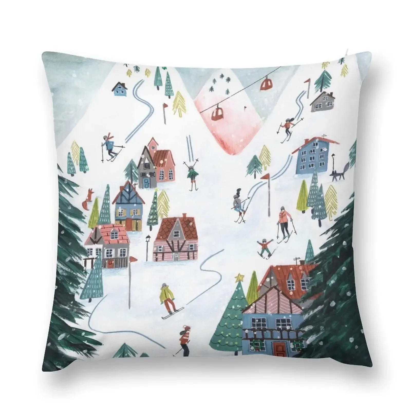 Ski Lodge cosy chalet skating snow village mountains Throw Pillow Pillows Aesthetic Pillow Cases anime girl pillow