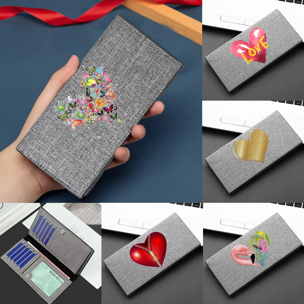 Long Handheld Wallet for Ladies Cash Clutch Pouch Portable Carry Bags Love Pattern Long Wallets for Casual Weekend Gathering