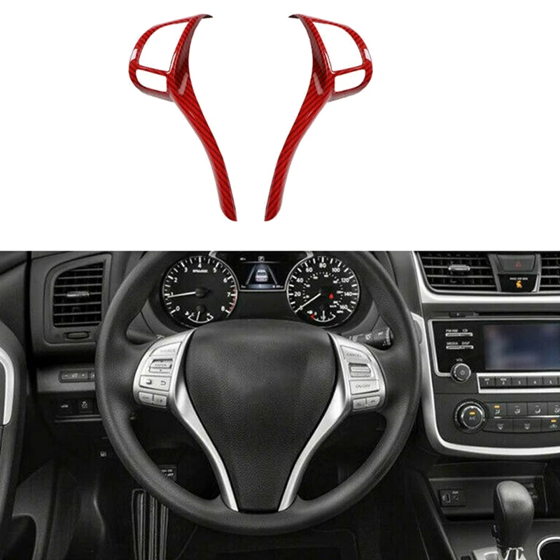 For Nissan Qashqai J11 X-Trail Teana Altima 2013-2018 Red Carbon Fiber Steering Wheel Switch Button Cap Cover Strip Trim