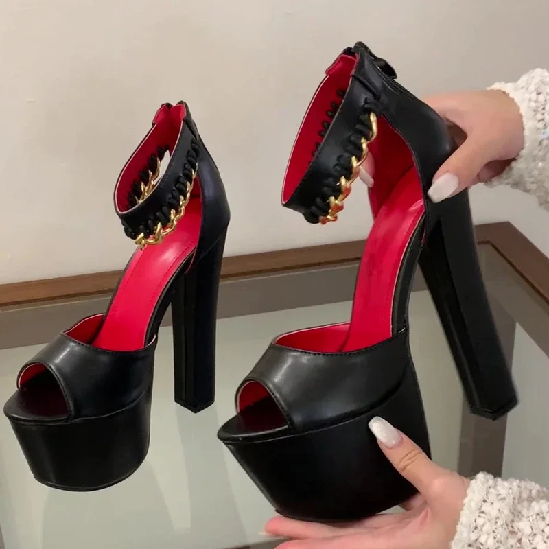 

Eilyken Summer Platform Metal Decoration Buckle Strap Women Sandals Street Style Peep Toe High Heels Nightclub Party Shoes