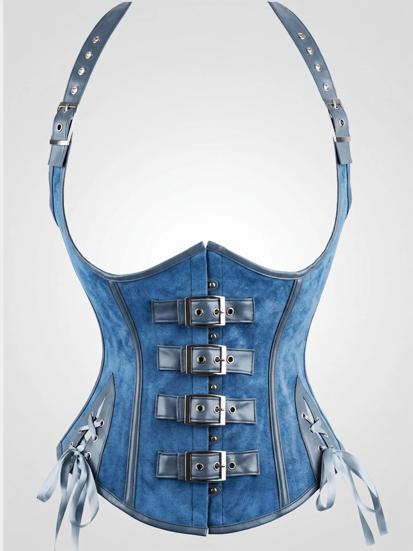 Blaues Korsett, Unterbrustkorsett, Steampunk-Bustiers und Korsetts, Neckholder-Top für Damen, Schnürkorsett mit Korsagen, Bauchkontrolle, Halloween-Kostüm