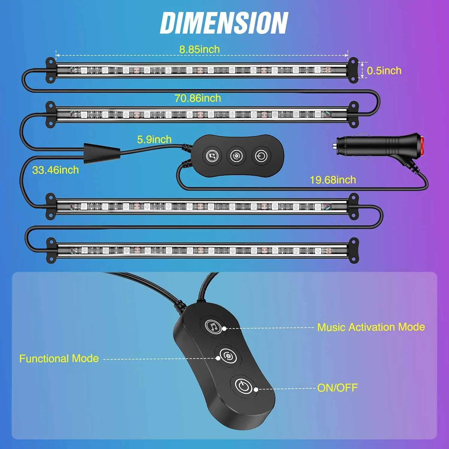 Nilight Car Interior Lights with APP Control 16 Million RGB Colors Strip Lights with Music Sync Mode and Multiple Scene Options for Cars Trucks SUVs