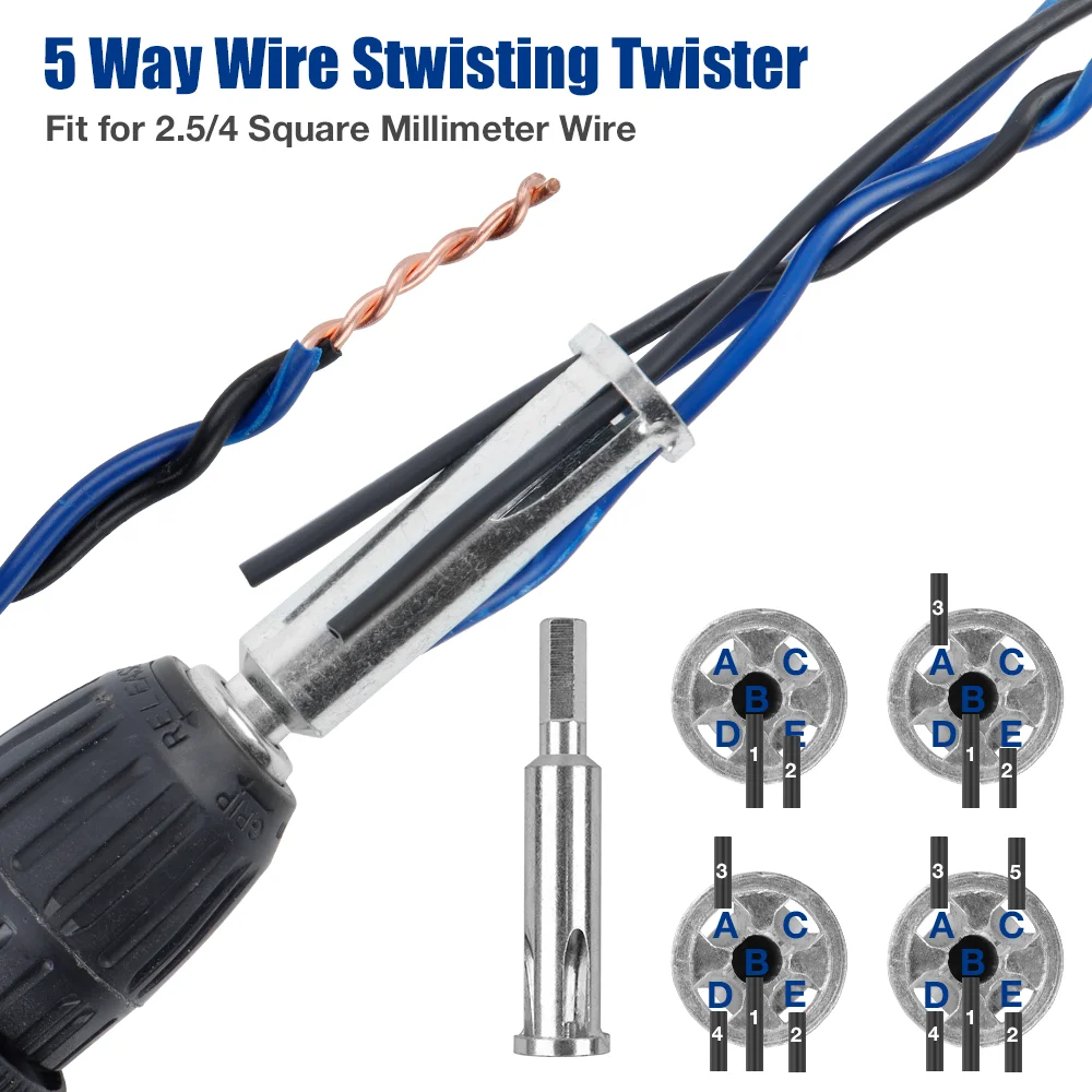 3 Piece Wire Twister Set Hex Handle Cable Twister Tool 3/5 Way Wire Stripper Electrician Tools, Drill Adapter For Twisting Wires