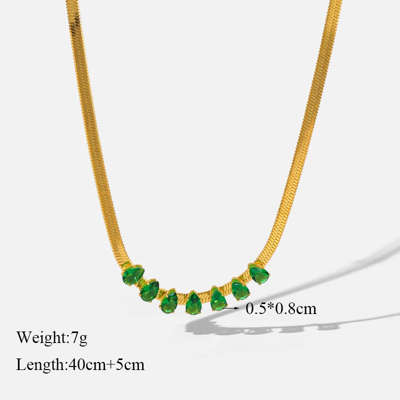 EILIECK 316L Edelstahl Halskette mit grünem Zirkonia-Kristall für Damen, modische Luxus-Kette, Choker-Schmuck, Party- und Hochzeitsgeschenke – Detail 24