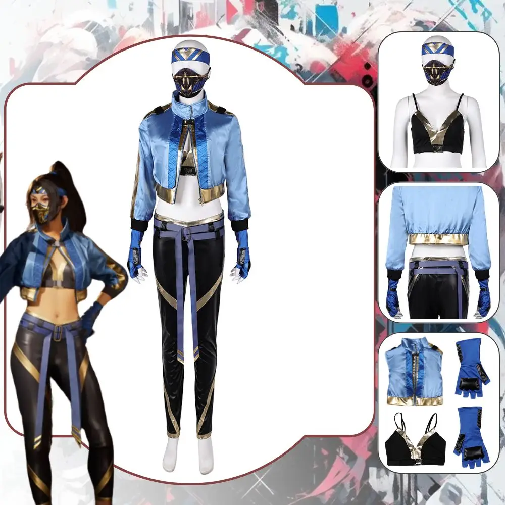 Mortal Kombat Cosplay Kitana Cosplay Fantasia Costume Disguise For Female Women Adult Blue Set Halloween Carnival Suit