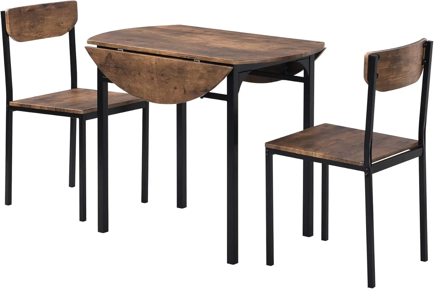 P Purlove 3 Piece Round Dining Table Set,Solid Wood Kitchen Table And Chair Set Of 2,Farmhouse Drop Leaf Table And 2 Chairs For