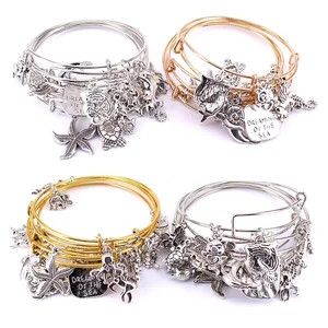 5 PCs Set von Drahtarmbändern für Frauen Jüdlern gemischtes Marine Lebenstar des Sea Delphin Turtle Charm Bracelets C039 8 Hauptverkaufsschildkrötenarmband - №5