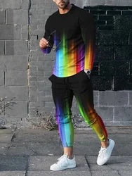 Men's Long Sleeve T-shirts and Pants Two Piece Colour Geometry Fashion 3D Printed Men's Sets Casual Suit nike tech fleece