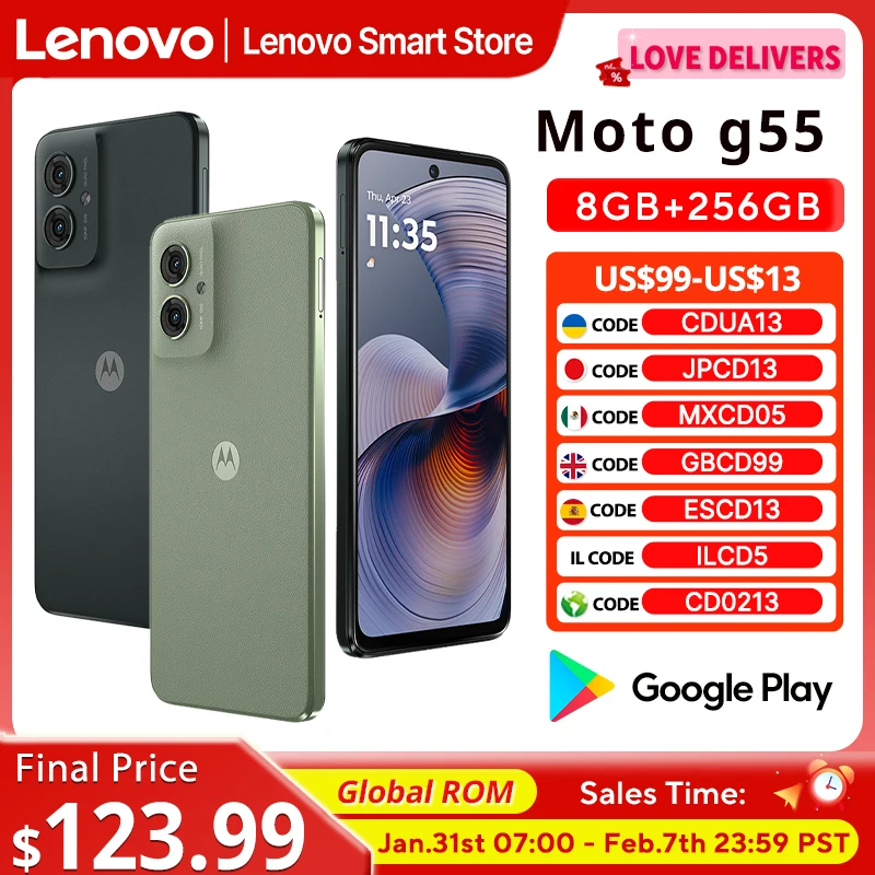 Motorola MOTO G55 Smartphone Original Global ROM 6.5-inch 120Hz Display MediaTek Dimensity 7025 CPU 256GB 50MP Cellphone