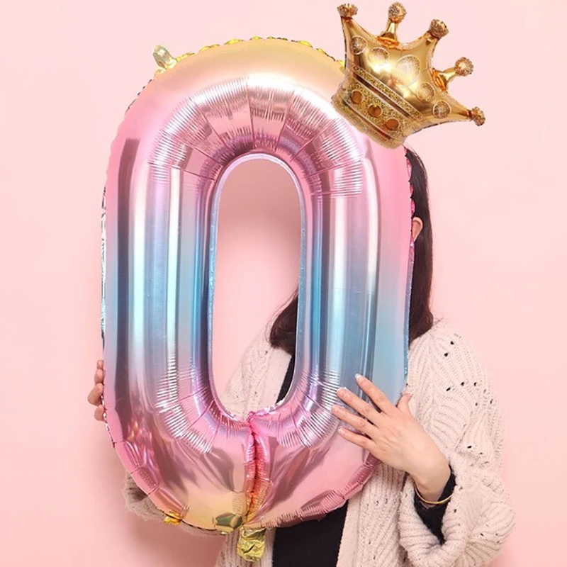 2pcs 32inch Aluminum Foil Gradient Number Balloons 12Inch Crown Balloon Birthday Wedding Party Decoration