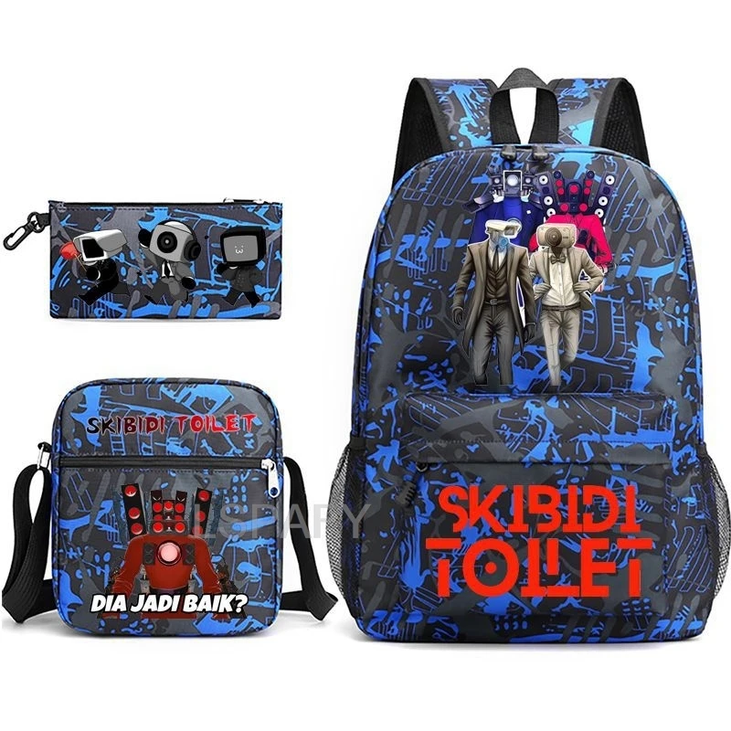 3pcs Skibidi Toilet Backpack Printe Outdoor Sport School Bag Capacity Travel Laptop Rucksack Unisex Shoulder Backpack Casual