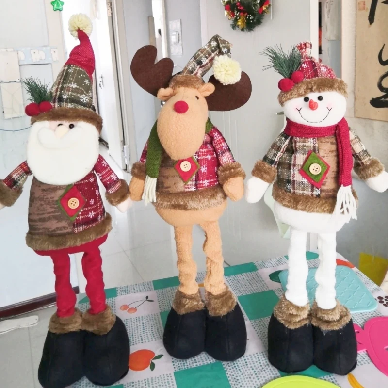 

Christmas Ornament Retractable Snowman Reindeer Santa Plaid Standing Home Decor Doll Gift New Year Decorations Collectible Gift