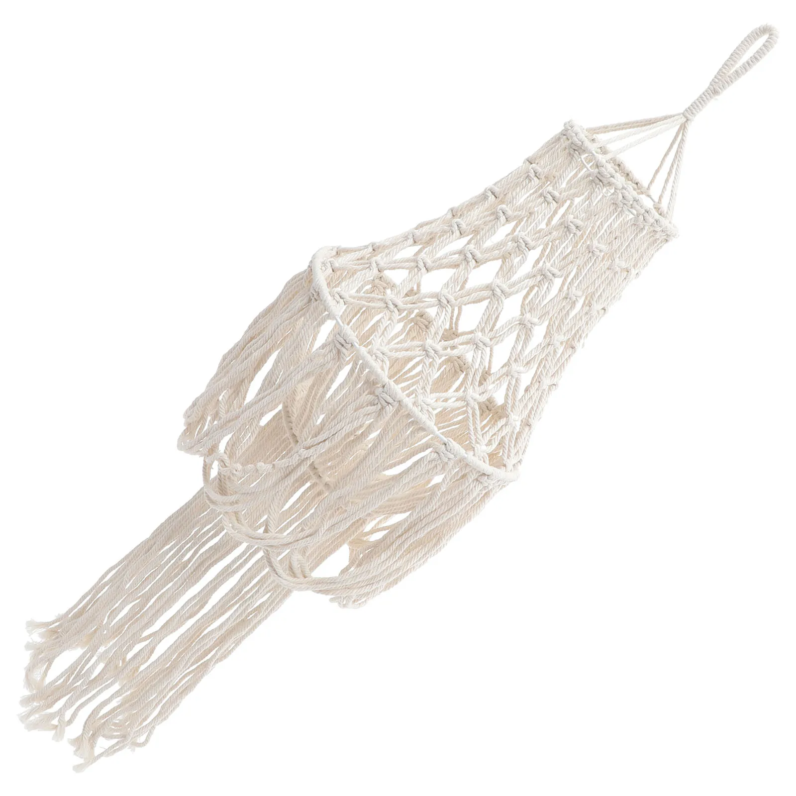Paralume in corda di cotone intrecciata, macramè bohémien, copertura per lampada a sospensione, nappa bianca, accessori per la decorazione del soggiorno della camera da letto