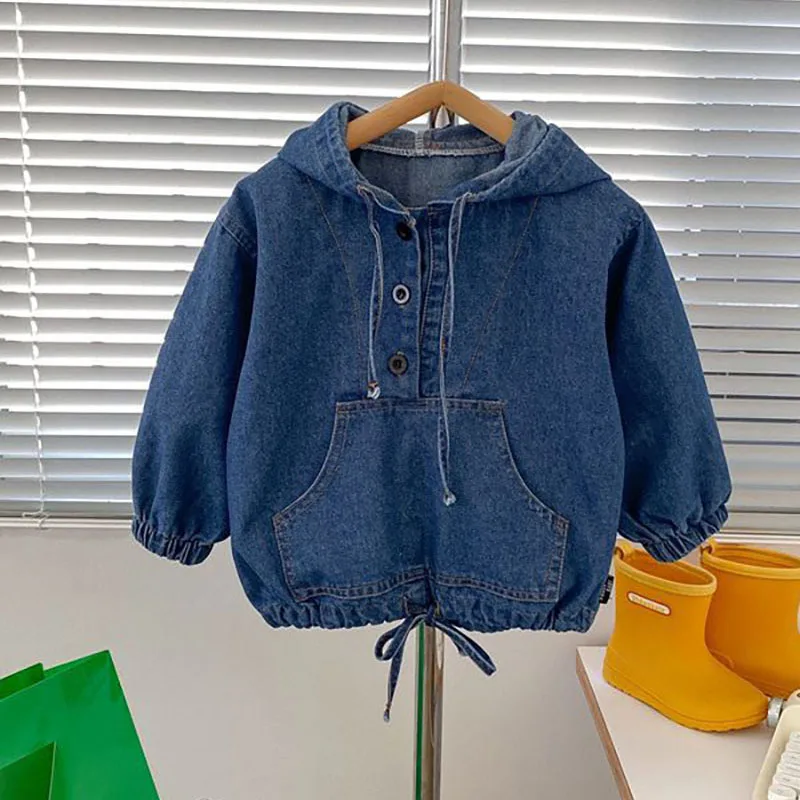 MILANCEL 2023 Autumn Kids Jacket Denim Coat For Kids Boys  Girls Casual Style Hooded Outfit