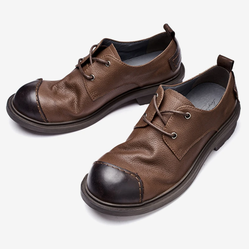 Hanamde Mens Casual Leather Shoes 2024 New Style Fashion British Trend Designer Genuine Cow Leather Derby Dress Shoes for Male