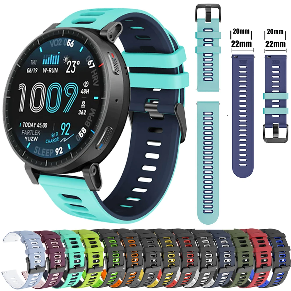 20mm 22mm Sports Silicone Watch Strap For Huami Amazfit Active Max 48mm Band BALANCE 2 Bip 6 5 3 S For Amazfit Active 2 Bracelet