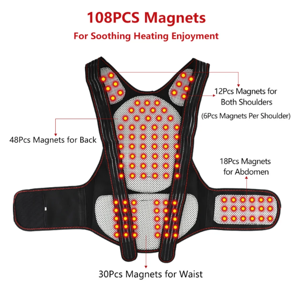 New Spine Lumbar Brace Muscle Relax Tourmaline Self-heating Heating Vest Magnetic Therapy Waist Back Shoulder Posture Corrector