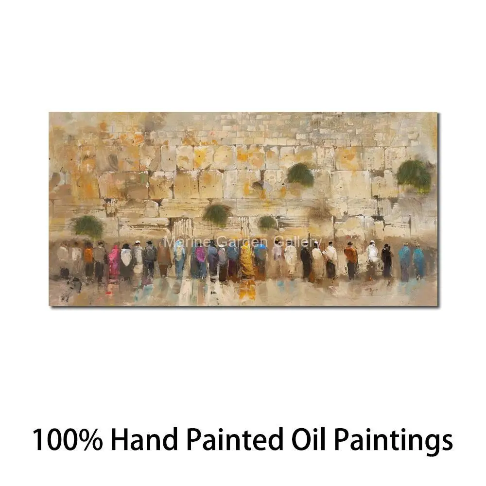 Large Jerusalem Canvas Art Jewish Painting Handmade Abstract Kotel Judaic Artwork Modern Living Room Restaurant Decor Textured