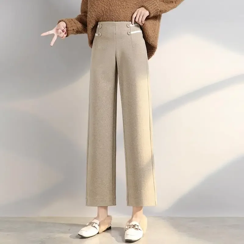 

Korean Simplicity Solid Color Wide Leg Pants for Female Autumn Loose High Waist Fashion Cropped Pants Women's Clothing Z795