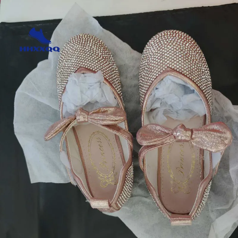 Mocassins en Cuir pour Fille, Chaussures de Princesse Décontractées à Paillettes avec Nministériels d en Diamant