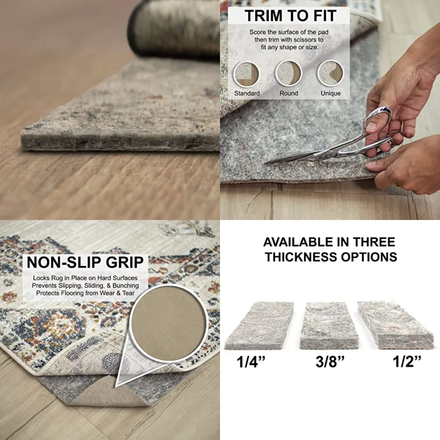 

Non Slip Rug Pad - 1/4 Thick Felt + Late Rubber Gripper - Dual Surface Cushion for Hardwood, Carpet, Tile Floors, Made USA