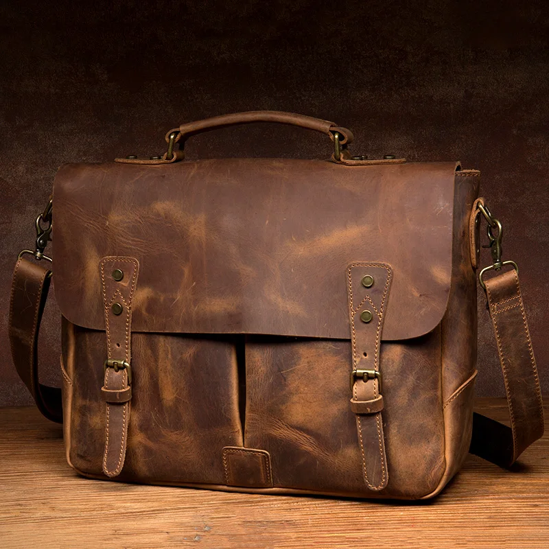 Imagem -02 - Bolsa Mensageiro de Couro Masculina Maleta Retrô Bolsa de Cambridge Cavalo Louco