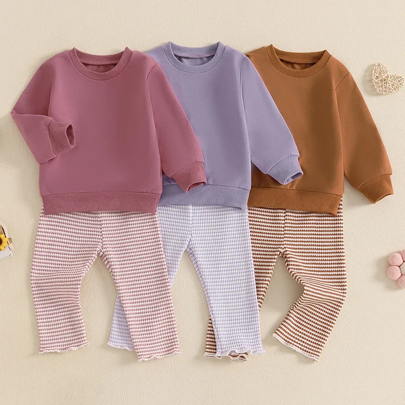 

Autumn Toddler Kids Baby Boys Clothes Sets Solid Long Sleeve Pullover Sweatshirts Striped Elastic Waist Pants Casual Tracksuits