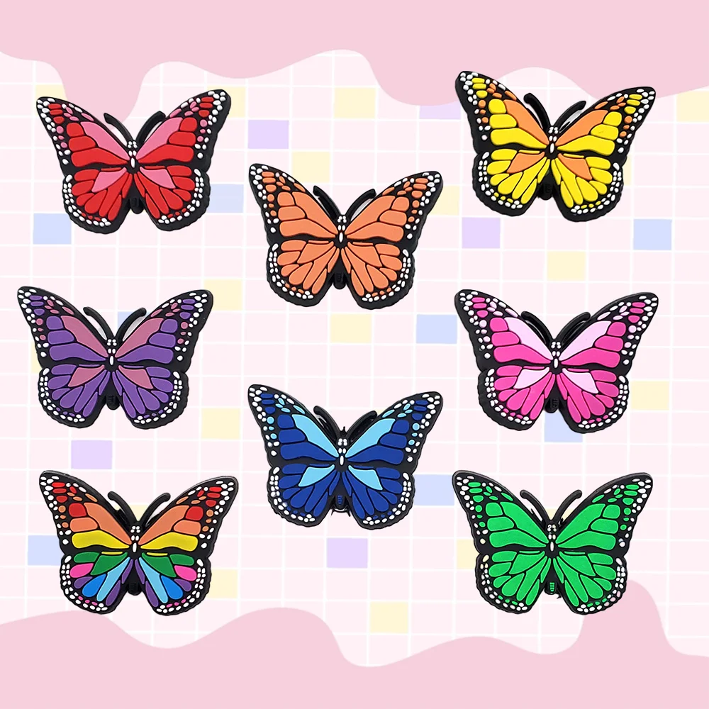 8Pcs/Set Adorable Butterfly Shoe Charms  Styling Shoe Decoration Colorful PVC Shoes Accessories Beautiful