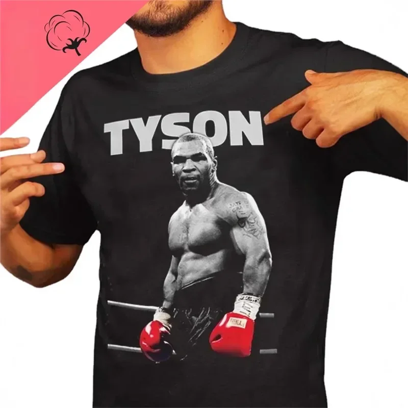 مايك تايسون أزياء القطن الملاكمة الحديد تي شيرت طاقم الرقبة شريط نمط تنفس الرجال تي شيرت من البر الرئيسى للصين
