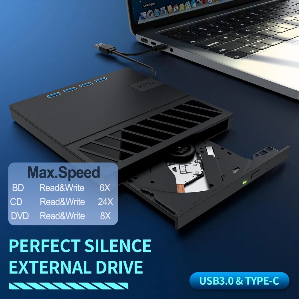 ไดรฟ์ Blu Ray ภายนอก, เครื่องเล่น Blu Ray DVD/CD/BD แบบพกพา USB 3.0, ไดรฟ์ Bluray ออปติคอล 3D เข้ากันได้กับ Windows MacOs